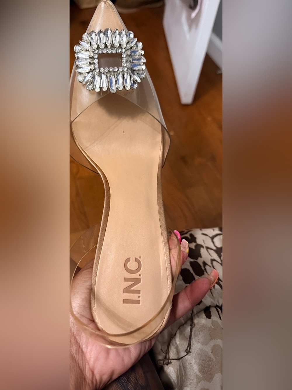 INC International Concepts Clear PVC Strap Sandal with Gold Trim